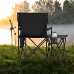 Oversized Foldable Camping Chair with Side Table & Cup Holder, 330 LBS Capacity for Outdoor Use-Black - Image 6