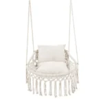 Beige Boho Macrame Hanging Swing Chair with 2 Padded Cushions, 330LBS Capacity Hammock Chair for Indoor Outdoor Bedroom Patio Balcony - Image 6