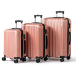 ABS Trolley Case 20in 24in 28in 3PCS Suitcase Set Vertical Striped Frosted Case Suitcase Rose Gold