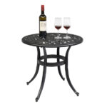 Phoenix Cast Aluminum Round Table, Patio End Table Side Table, Cast Aluminum Cocktail Table, Outdoor Bar Table, Black - Image 2