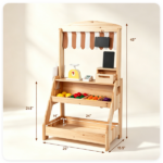 2-in-1 Kids Outdoor Mud Kitchen & Farmers Market Stand, Carbonized Fir Wood Pretend Grocery Store with 25 Pcs Play Food Accessories Double Chalkboards Planter Box - Image 7