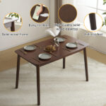 Rubber wood soft bag deep walnut dining table and chair set 1 table 4 chairs beige cushion rectangular - Image 7
