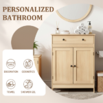 Natural wood color, particleboard with melamine veneer, 60*30*80cm, double doors, single drawer, bathroom vanity - Image 8