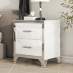 Elegant High Gloss Nightstand with Metal Handle,Mirrored Bedside Table with 2 Drawers for Bedroom,Living Room,White - Image 12