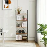 5-Shelf Wood and Metal Storage Shelf with Adjustable Feet, Waterproof & Scratch-Resistant, Rustic Brown(Shipment from Walmart) - Image 4