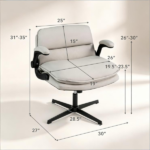 Beige Faux Leather Rocking Computer Chair, Height Adjustable Home Office Chair with Tension Control, Space‑Saving Flip Armrest Task Chair for Study Vanity Use - Image 3