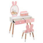 2-in-1 Kids Vanity Table Set with Detachable Mirror, Pink Dressing Table with Storage Shelf & Drawers for Girls - Image 2