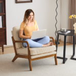 Low Arm Accent Chair - Off-White Corduroy Upholstered Indoor Lounge Chair, Compact Single Seater with Sturdy Frame (330LBS Weight Capacity) - Image 23