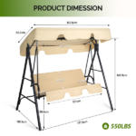 68*43*60 inch Khaki KD Model with Cushion Canopy Iron Oxford Fabric 250kg Iron Swing Set - Image 2