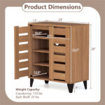 24" Farmhouse Shoe Cabinet with 2 Louvered Doors - 4-Tier Shelves, 3 Adjustable Layers (Natural Wood Grain) - Image 5