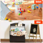 Dark Brown Multifunctional Kids Storage Cabinet with Large Capacity Toy Box and Display Shelf, Safe Rounded Corner Children Organizer for Toys Books - Image 10