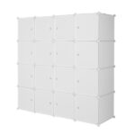 4-layer 16 Cube Organizer Stackable Plastic Cube Storage, Plastic + Steel Wire with 3 Clothes Rails, Free to Assemble, White - Image 7