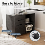 3-Drawer File Cabinet with Wheels, Rolling Wood Printer Stand with Open Storage Shelves for Home Office, Black - Image 4