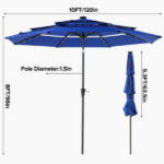 10 FT 3-Layer Solar Patio Umbrella, 32 LED Lights Market Umbrella with Adjustable Tilt, 8-Rib Outdoor Sunshade for Backyard, Deck and Poolside Navy Blue (Shipment from Walmart) - Image 2