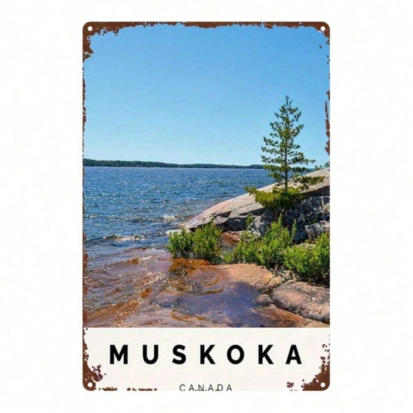 CIFbuy 1pc Vintage Muskoka Lake Metal Wall Sign, Rustic 2D Flat Iron Boat Scenery Art, 8x12 Inch Cottage Country Farmhouse Home Decor TikTok, TikTok, Self-pickup Logiopics