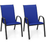 Navy 2 Pack Stackable Patio Dining Chairs, Ergonomic Steel Frame Breathable Fabric Outdoor Chairs 330 LBS Capacity