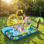 82" Inflatable Jungle Spray Pool with Giraffe Sprinkler & Slide, Kids Water Play Center for Backyard - Image 10