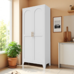 71'' 2 Shapely Doors Cabinet, Metal Storage Cabinet with Doors and Adjustable Shelves, for Bedroom, Living Room, Kitchen(White)-Does not support self pick up - Image 14