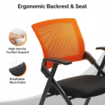 2 Pack Stackable Conference Room Chairs with Wheels, Folding Office Chair with Rebound Back, Padded Seat for Training Room, Guest, Reception, Event, Capacity 350lbs, Orange - Image 8