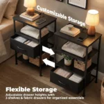 Bedside Table Charging Station Nightstand with USB/C Ports, Adjustable Drawers, 3-Tier Storage Shelf (Shipment from Walmart) - Image 5