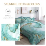 Green Marble Comforter Set 8 Piece Turquoise Chic Girly Gold Marble Bed in A Bag Twin Size Complete Set Modern Abstract Marble Bedding for Kids Girls Women (Twin) - Image 3