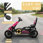 Pink Kids Pedal Go Kart, Adjustable Seat, Durable Swing Axle, Safe Outdoor Ride-On Toy - Image 4