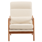 Same Code 47026089 High Back Solid Wood Armrest Backrest Iron Frame Linen Indoor Leisure Chair Off-White - Image 4