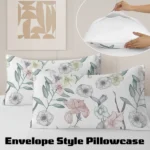 Girls Duvet Cover Full Floral Aesthetic Bedding Sets Gray Pink Flower Duvet Cover Set Teens Flower Kids Reversible Comforter Cover with Botanical Leaf for Women Adult - Image 4