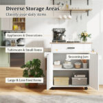 41.5" Rolling Kitchen Island Cart with Storage, White Kitchen Cart with Drawer & Cabinet, Spice Rack & Towel Holder - Image 9