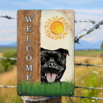CIFbuy Vintage Staffordshire Bull Terrier Dog Welcome Metal Sign, Rustic Farmhouse Tin Wall Art, Art, Unframed 2D Flat Decor Plaque ikTok, ikTok, Art Self-alckup Logiopue