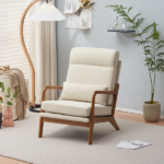 Same Code 47026089 High Back Solid Wood Armrest Backrest Iron Frame Linen Indoor Leisure Chair Off-White - Image 25