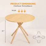 37.4 Inch Round Dining Table for 4-6 People, Cross X Metal Leg Kitchen Dinner Table with Adjustable Foot Pads, Easy Assembly Small Space Dining Room Table, Natural Wood Tone - Image 5