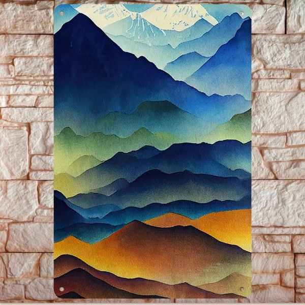 fb3b6fbe-a889-4b4f-9998-95a08447929a.png CIFbuy 1pc 2D Flat Metal Wall Art Watercolor Mountain Landscape Minimalist Home Decor 12x8 Inch Bedroom Office Hanging Sign TikTok, TikTok, Self-pickup Logiopics - Image 1