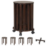 4-Piece Stackable Nesting Stools Set with Lockable Rolling Base, Solid Rubber Wood Dining Stools for Extra Seating-Walnut
