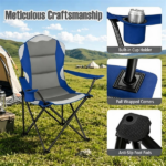 2 Pack Heavy Duty Folding Camping Chairs 330 LBS Capacity, 600D Oxford Padded Portable Outdoor Lawn Chairs with Cup Holder & Carry Bag - Navy - Image 9