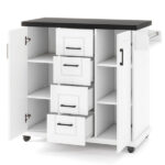 White Kitchen Island Cart with 4 Drawers & 2 Cabinets, 5 Universal Casters with Brakes​ - Image 4