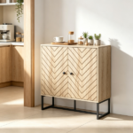 31.5" Modern Buffet Cabinet, Adjustable Shelf, Steel Base, 2 Chevron Doors Sideboard