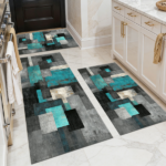 Three-piece kitchen rug set, non-slip and washable, abstract pattern kitchen hallway rug, soft and comfortable, suitable for sinks, floors, entrances, hallways and bathrooms.