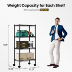 4 Tier Heavy Duty Adjustable Wire Shelving with Wheels, Storage Racks for Garage Kitchen Pantry Laundry Office, Easy Assembly, 23"D x 13"W x 48"H (Shipment from Walmart) - Image 3