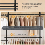 Floor to Ceiling Tension Clothes Rack No Drill Heavy Duty Carbon Steel Garment Organizer, I/L/45° Angle Adjustable Closet System with 3 Vertical Rods 4 Hanging Bars Drying Rack Reacher Pole for Rental Apartment - Image 10