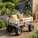 Heavy Duty Steel Wooden Side Support Cargo Wagon with 10" All-Terrain Air Tires, Up to 220lb Load Capacity, for Towing Kids Toys, Gardening Supplies, Gray - Image 6