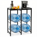 Vertical Stackable Water Jug Stand Holds Four 18.9L 5 Gallon Bottles, Multi-Functional Metal Water Bottle Organizer with Anti-Fall Top Shelf for Coffee Maker Kettle Storage - Image 8