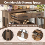 44.48" Large Dog Crate Furniture, Indoor Wooden Dog Kennel End Table with 2 Storage Drawers and Rotating Bowls, Decorative Pet Cage Dog House for Medium Dogs,Brown - Image 5