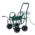 Hose Reel Cart, Hold Up to 250 ft Hose, Garden Water Hose Carts Mobile Tools with 4 Wheels, Heavy Duty Powder-coated Steel Outdoor Planting with Storage Basket, for Garden Yard Lawn