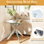 20" x 20" x 22.5" Glass Side Table, Silver Tempered Glass End Table with Intersecting Metal Base - Image 9