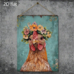 CIFbuy Vintage Floral Metal Tin Sign 12x8 Inch Smiling Chicken Wall Art Rust Proof Teal Background 2D Flat Decor TikTok, TikTok, r Self-pickup Logiopics - Image 3