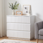 Handleless Grille-Finished 3-Drawer Bedside Table P2 Particleboard + MDF & Melamine Veneer + Thermoformed Drawer Dresser 23.62*12.99*22.05in White - Image 16