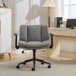 Cross Legged Chair with Flip-Up Armrests Leather, Cross Legged Office Chair on Wheels, Comfy Swivel Chair with Wide Seat for Home Office, Vanity, Ergonomic Desk Chair Adjustable, Grey