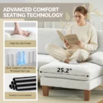 U-Shaped Convertible Sectional Sofa with 2 Chaise Lounges, 4-Seater Modular Couch with Removable & Washable Chenille Covers, 111.4" L x 48.4" D x 33.1" H L-Shaped Couches for Living Room Apartment, Wood Grain Legs, Off White - Image 6