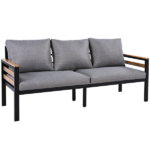 GO 4-Piece Outdoor Furniture Sofa Set for 5 People with Acacia Wood Armrests, Patio Conversation Set with Removable Cushion and Solid Wood Coffee Table for Garden, Grey - Image 5